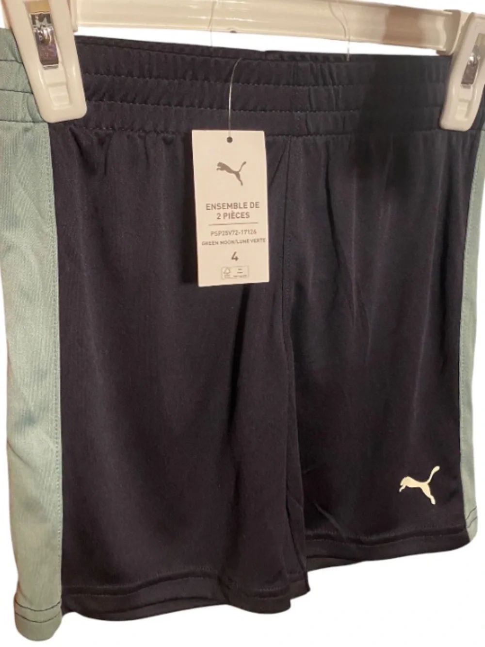 Puma Sage Green Short Sleeve Logo Tee & Shorts NWT size 4 - Picture 2 of 9